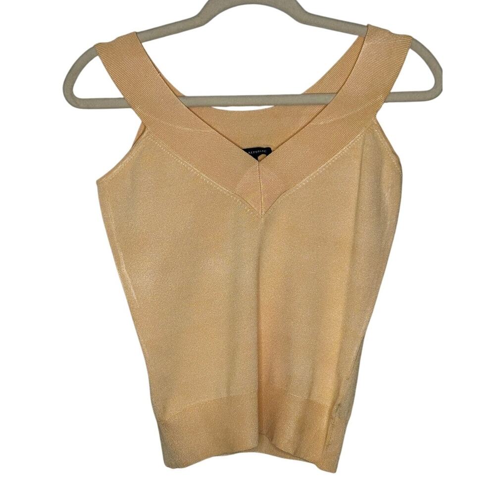 Banana Republic Vintage Y2K Silk Blend Blouse Yellow Glitter V-Neck Sleeveless S